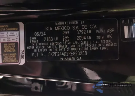 2024 Kia Forte Lx from USA, damaged, VIN 3KPF24AD2RE823238